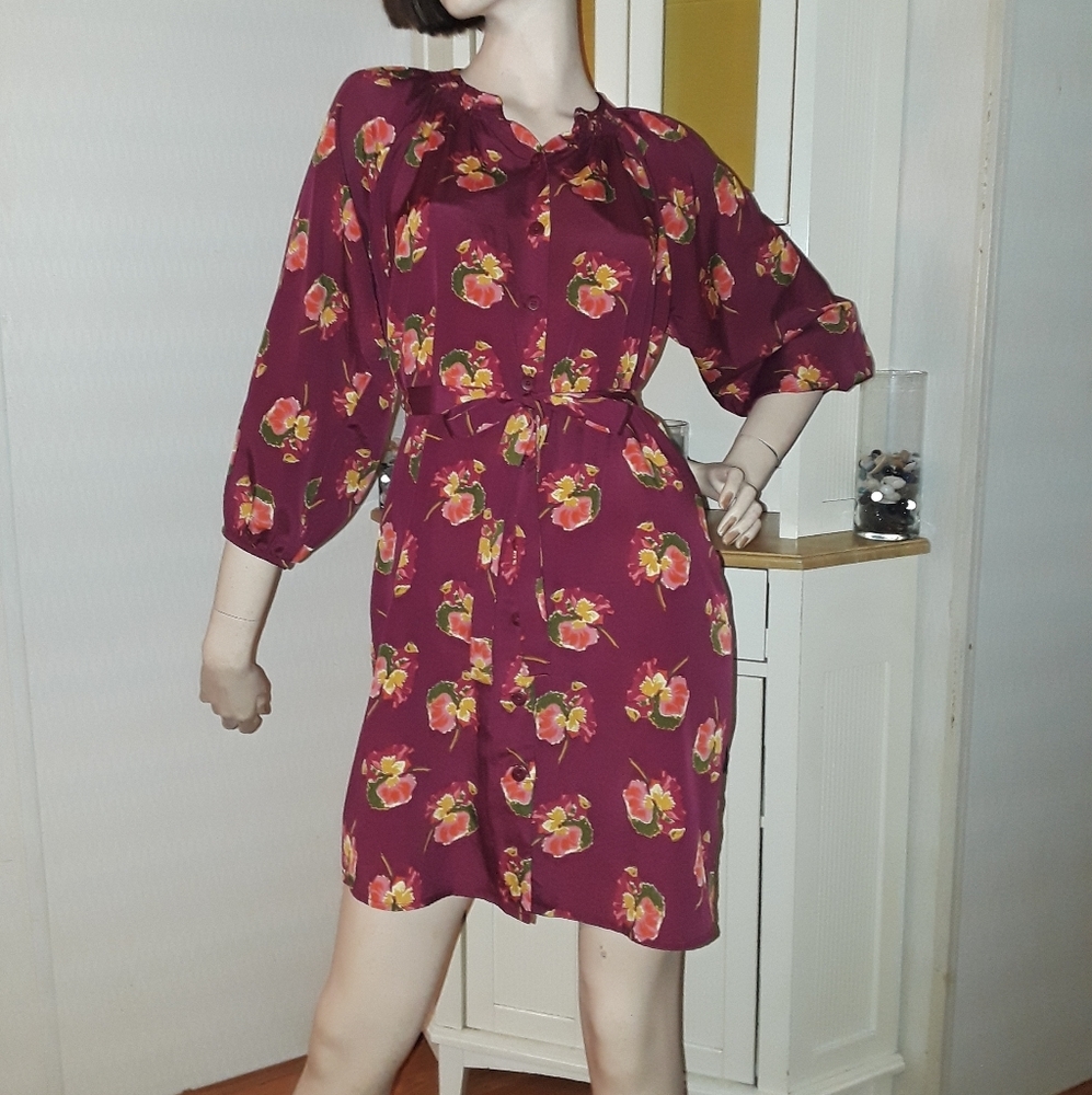XS Floral Print Shirt Dress